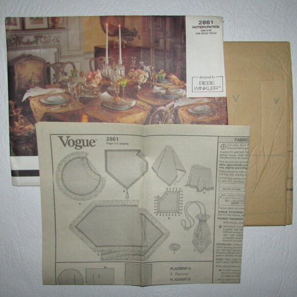 Bebe Winkler Table Settings Vogue Sewing Pattern - 2861 - NEW - Picture 3 of 4